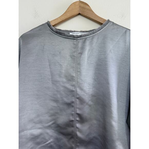 MELISSA NEPTON Tenesi gray loungewear long sleeve shint satin top - Picture 3 of 8